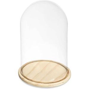 Giftdecor Decoratie stolp - glas - houten beige plateau - D20 x H30 cm