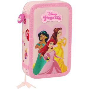 Dubbele etui Princesses Disney Summer adventures Roze 12.5 x 19.5 x 4 cm (28 Onderdelen)