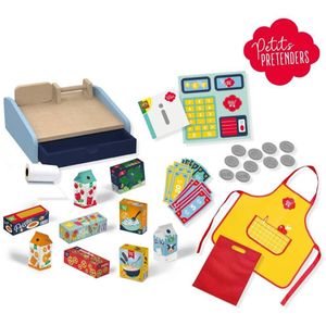 SES - Petits Pretenders - Mega Winkel set - Inclusief Houten Kass - Winkeliersschort en Speelgeld