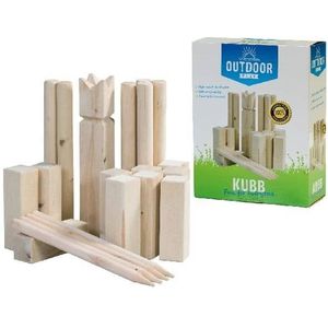 Outdoor Play Kubb Spel - Vervaardigd van Berkenhout - Geschikt voor Alle Leeftijden - Met Handige Draagzak en Uitgebreide Spelregels