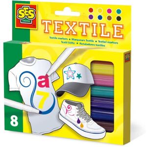 SES - Kleurstiften Textiel - 8 Stuks - Heldere Kleuren - Vlekt Niet