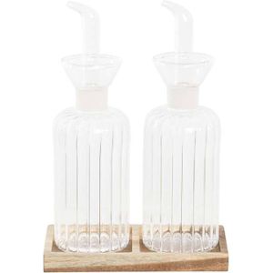 Olie en azijnset DKD Home Decor Natuurlijk Transparant Acacia Borosilicaatglas (14 x 7,5 x 21 cm) (250 ml)