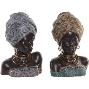 Decoratieve figuren DKD Home Decor 24 x 18 x 36 cm Zilverkleurig Gouden Koloniaal Afrikaanse (2 Stuks)