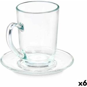 Kopje met schoteltje Transparant Glas 200 ml (6 Stuks)