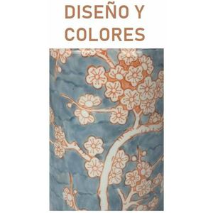 Bureaulamp DKD Home Decor Porselein Blauw Oranje Polyester Blommor (35 x 35 x 57 cm)