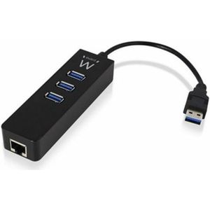 EWENT EW1140 USB-C Hub - 3x USB-A - Gigabit Ethernet Poort - Zwart