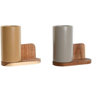 Pot voor Keukengerei Home ESPRIT Beige Grijs Donkerbruin Acacia Dolomite 20 x 9,5 x 18,5 cm (2 Stuks)